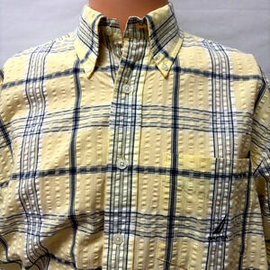 Nautica Yellow Plaid Shirt Men's Medium Short Sleeve Size M